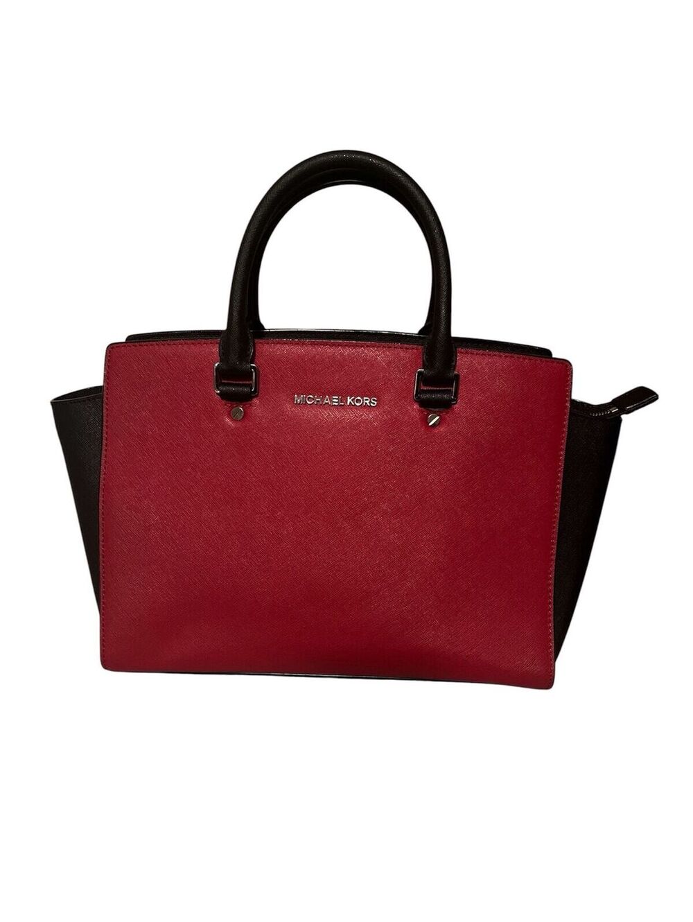 MK14. Michael Kors Selma Large Colorblock Satchel in Scarlet and Black